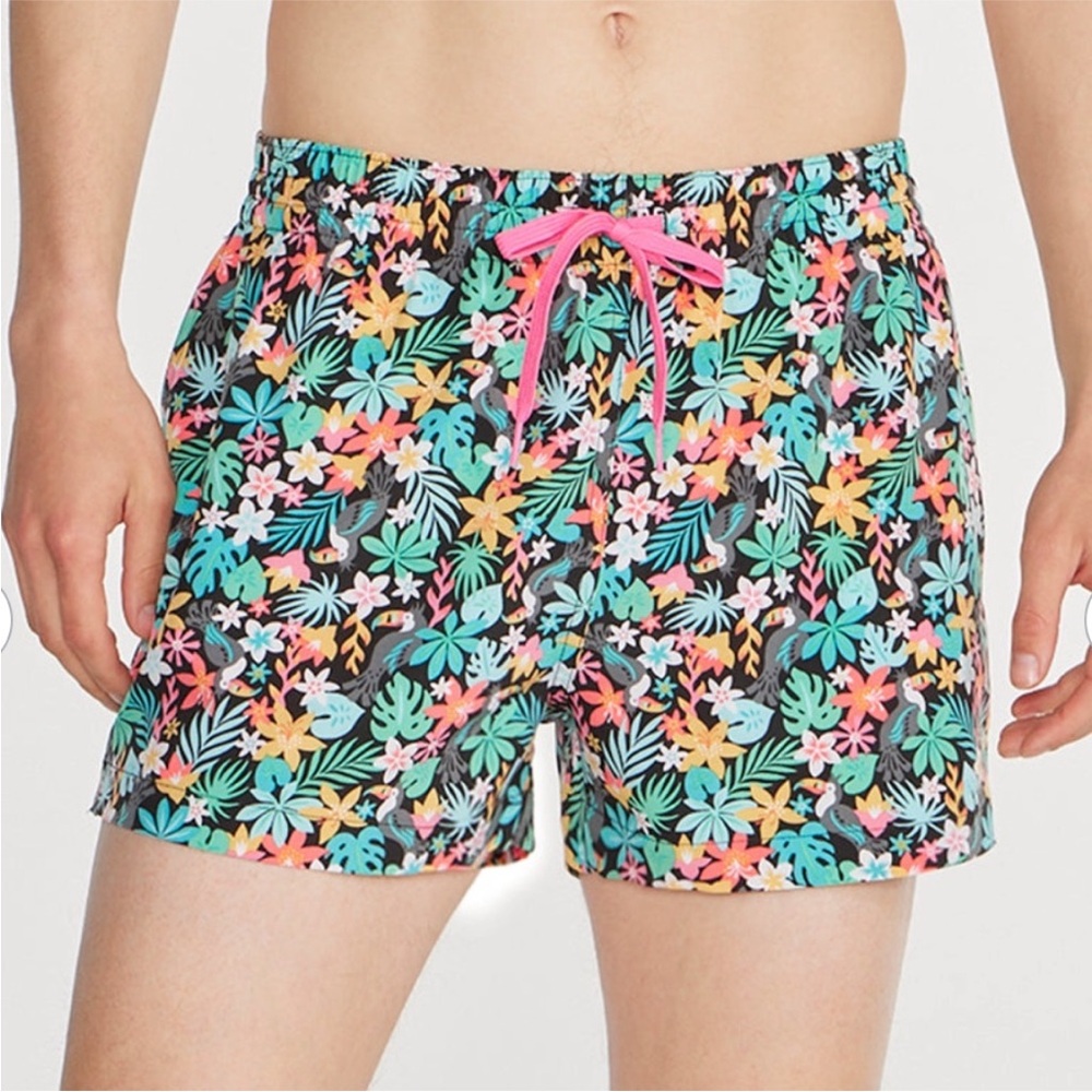 Chubbies The Bloomerangs Men Small Black Floral Elastic Classic‎ Swim Trunks